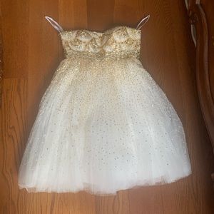 Sherri hill white and gold prom dress